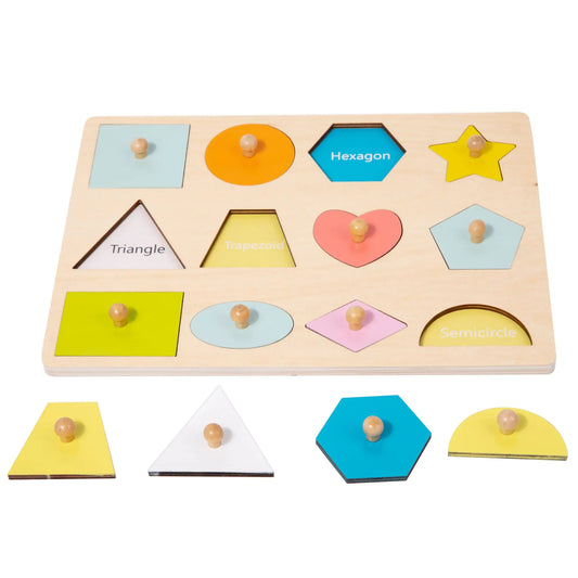 Adena Montessori Wooden Shape Peg 12 Piece of Colorful Shape Cognition Knob Puzzles Baby & Toddler Development Toy