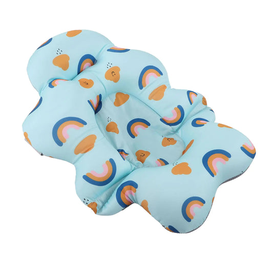 Baby Bath Seat Baby Bathtub Support Mat Universal Floating Baby Bath Support Seat Foldable Baby Bath Cushion Soft Comfortable Baby Bathtub Support Pad for Baby Shower (Blue Rainbow)