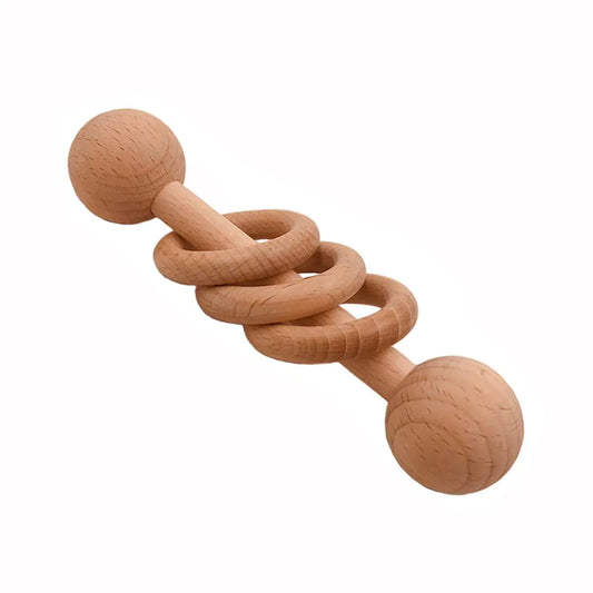 Arakierst 1pcs Beech Wooden Ring Rattle Teether Chew Wood Beads Rattling Teething Gym Montessori Toys Wooden Educational Ring Rattle (Rattle 1pcs)