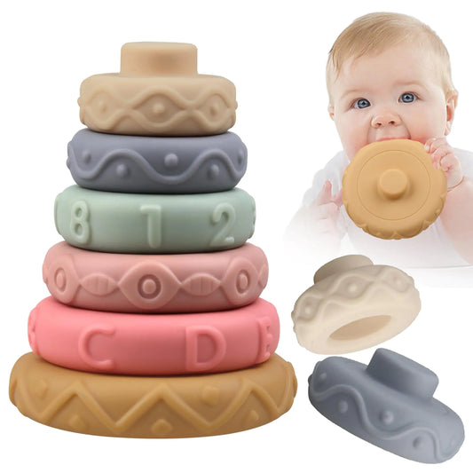 Stacking Rings Soft Toys for Babies 6 Months and up Old Girls Boys - Toddlers Sensory Educational Montessori Baby Blocks - Developmental Teething Learning Stacker - Baby Teething Toys